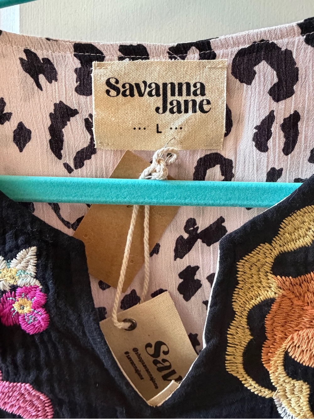 Savanna Jane Pink Leopard Print Dress with Black Embroidered Yoke - Picture 5 of 5